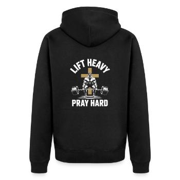 Heben Schwer Beten Hart Christliches Gewichtheben - Unisex Premium Bio Zip Hoodie - Schwarz - Hinten - Nico (187cm)
