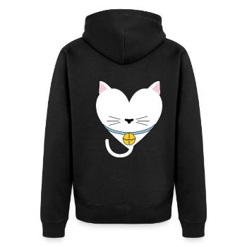 Katzenherz-Design für Katzenfans - Unisex Premium Bio Zip Hoodie - Schwarz - Hinten - Nico (187cm)