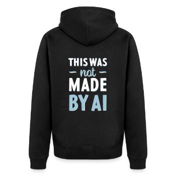 This was not made by AI - Unisex Premium Bio Zip Hoodie - Schwarz - Hinten - Nico (187cm)