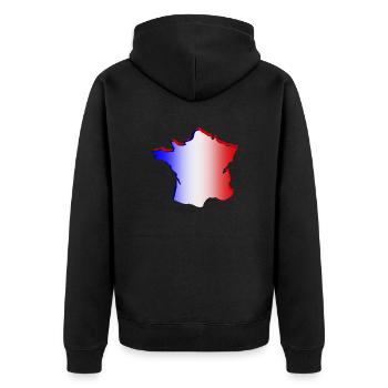 Rote, weiße und blaue Verlaufskarte von Frankreich - Unisex Premium Bio Zip Hoodie - Schwarz - Hinten - Nico (187cm)
