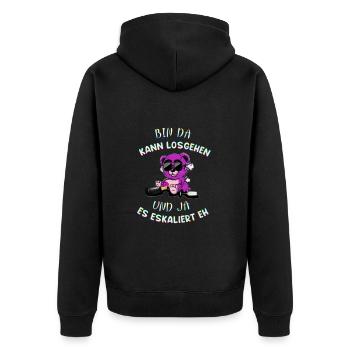 Party Festival Outfit es eskaliert eh Teddy Bär - Unisex Premium Bio Zip Hoodie - Schwarz - Hinten - Nico (187cm)