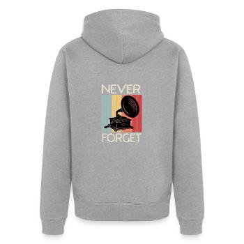 NEVER FORGET/ VINYL DESIGN - Unisex Premium Bio Zip Hoodie - Grau meliert - Hinten - Nico (187cm)