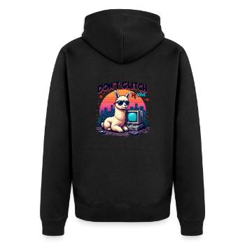 Don't Glitch my Vibe - Retro Gaming Alpaka - Unisex Premium Bio Zip Hoodie - Schwarz - Hinten - Nico (187cm)