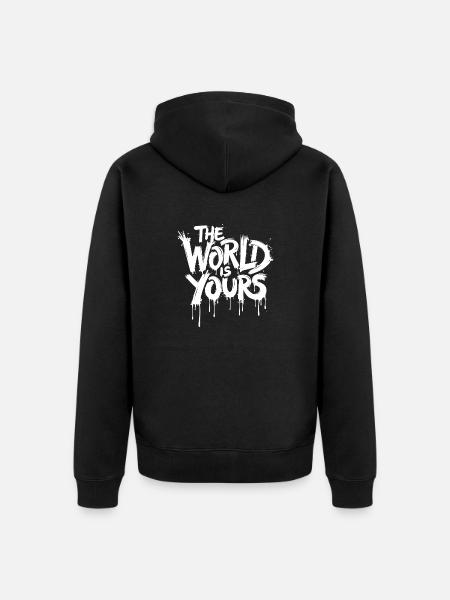 THE WORLD IS YOURS - Unisex Premium Organic Zip Hoodie - black