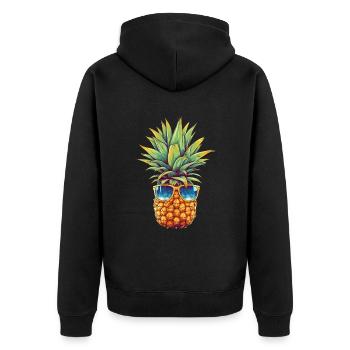 Ananas mit Sonnenbrille: Sommer Coolness - Unisex Premium Bio Zip Hoodie - Schwarz - Hinten - Nico (187cm)