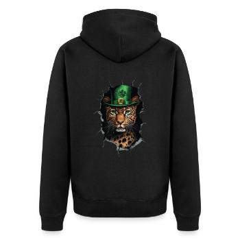 St. Patrick Leopard - Unisex Premium Bio Zip Hoodie - Schwarz - Hinten - Nico (187cm)