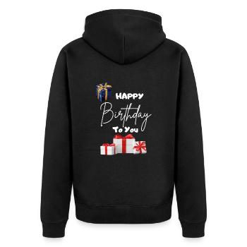 Happy Birthday to you-mit Geschenken - Unisex Premium Bio Zip Hoodie - Schwarz - Hinten - Nico (187cm)