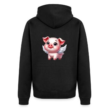 Engel Schwein Cartoon Flügel Süß Fröhlich - Unisex Premium Bio Zip Hoodie - Schwarz - Hinten - Nico (187cm)