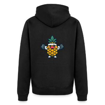 Sportliche Ananas mit Hanteln - Unisex Premium Bio Zip Hoodie - Schwarz - Hinten - Nico (187cm)