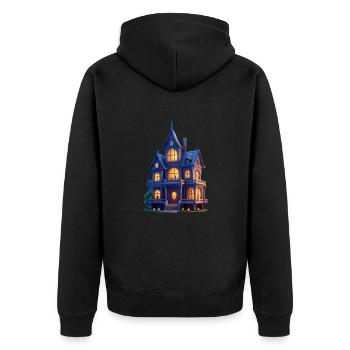 Gruselhaus - Unisex Premium Bio Zip Hoodie - Schwarz - Hinten - Nico (187cm)