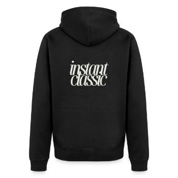 Instant Classic - Minimalistisches Textdesign - Unisex Premium Bio Zip Hoodie - Schwarz - Hinten - Nico (187cm)