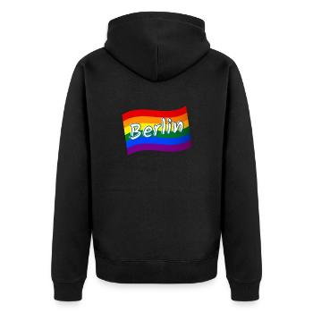 Gay Pride Berlin Deutschland Regenbogenflagge LGBT LGBTQ - Unisex Premium Bio Zip Hoodie - Schwarz - Hinten - Nico (187cm)