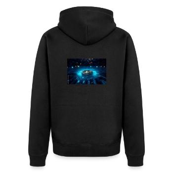 IMG 3344 - Unisex Premium Bio Zip Hoodie - Schwarz - Hinten - Nico (187cm)