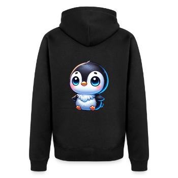 Süßer Chibi Pinguin Cartoon mit blauen Augen - Unisex Premium Bio Zip Hoodie - Schwarz - Hinten - Nico (187cm)