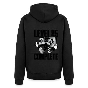 Level 25 Complete Geburtstagsgeschenk 25 Jahre - Unisex Premium Bio Zip Hoodie - Schwarz - Hinten - Nico (187cm)