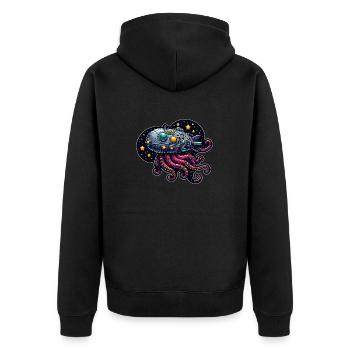 Phantasie Oktopus Raumschiff - Unisex Premium Bio Zip Hoodie - Schwarz - Hinten - Nico (187cm)