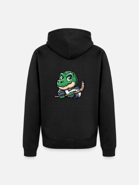 Dino T-Rex Hockey Player Dinosaur - Unisex Premium Organic Zip Hoodie - black