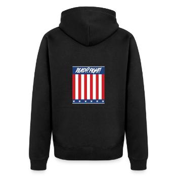 Ready? Fight! - Unisex Premium Bio Zip Hoodie - Schwarz - Hinten - Nico (187cm)