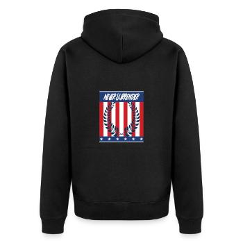 Never Surrender - Unisex Premium Organic Zip Hoodie - black - Back - Nico (187cm)