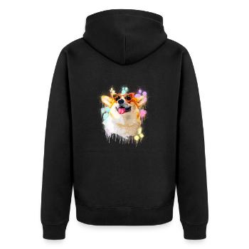 Corgi Hund mit Sonnenbrille - Unisex Premium Bio Zip Hoodie - Schwarz - Hinten - Nico (187cm)