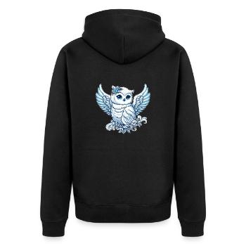 Niedliche Schneeeule mit blauen Augen und Engelsfl - Unisex Premium Bio Zip Hoodie - Schwarz - Hinten - Nico (187cm)