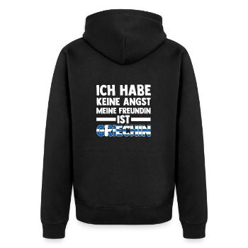 Ich habe keine Angst meine Freundin ist Griechin - Unisex Premium Bio Zip Hoodie - Schwarz - Hinten - Nico (187cm)