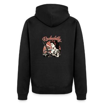 Rockabilly Musik Shirt im Retro Design - Unisex Premium Bio Zip Hoodie - Schwarz - Hinten - Nico (187cm)