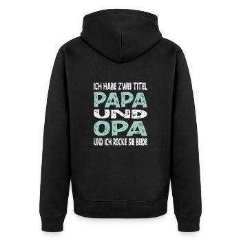 Ich habe zwei Titel - Unisex Premium Bio Zip Hoodie - Schwarz - Hinten - Nico (187cm)