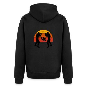 Vintage Boxing - Boxer Geschenkidee - Unisex Premium Bio Zip Hoodie - Schwarz - Hinten - Nico (187cm)