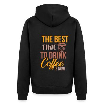 Le meilleur moment pour boire du café maintenant est le café - Veste à capuche bio Premium Unisexe - noir - Dos - Nico (187cm)