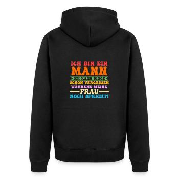 Ich Bin Ein Mann - Unisex Premium Bio Zip Hoodie - Schwarz - Hinten - Nico (187cm)