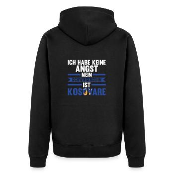 Ich habe keine Angst mein Schwiegersohn ist Kosova - Unisex Premium Bio Zip Hoodie - Schwarz - Hinten - Nico (187cm)