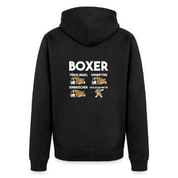 Hund Boxer - Unisex Premium Bio Zip Hoodie - Schwarz - Hinten - Nico (187cm)