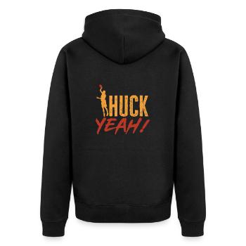 Ultimate Frisbee Wurfscheibe - Unisex Premium Bio Zip Hoodie - Schwarz - Hinten - Nico (187cm)