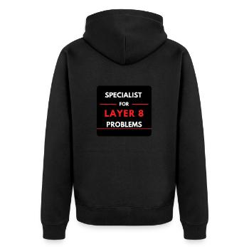Spécialiste des problèmes de couche 8 (rouge) - Veste à capuche bio Premium Unisexe - noir - Dos - Nico (187cm)