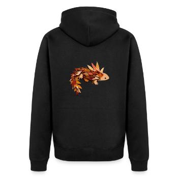 Axolotl erkundet bunte Blätter im Herbst - Unisex Premium Bio Zip Hoodie - Schwarz - Hinten - Nico (187cm)