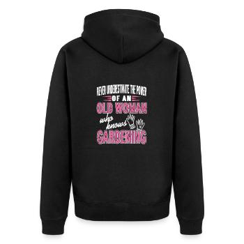 Powerful Woman Who Loves Gardening Humor - Unisex Premium Bio Zip Hoodie - Schwarz - Hinten - Nico (187cm)
