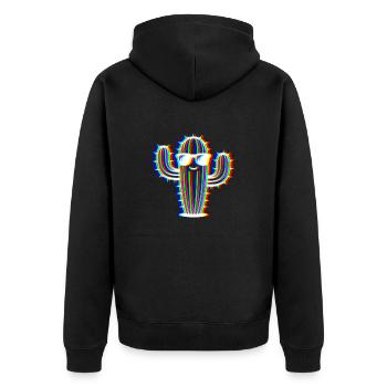 Glitch Kaktus – Party & Fun Style - Unisex Premium Bio Zip Hoodie - Schwarz - Hinten - Nico (187cm)