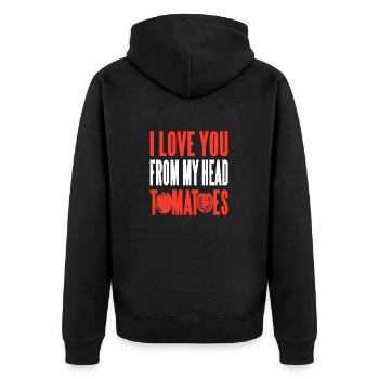 Je t’aime de ma tête tomates jeu de mots Romcom - Veste à capuche bio Premium Unisexe - noir - Dos - Nico (187cm)