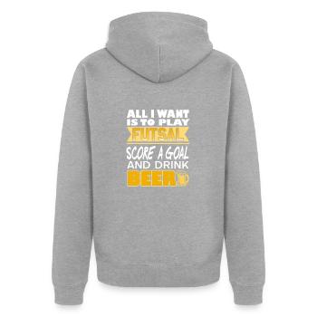 Jouer au futsal Marquer des buts Boire de la bière Citation amusante - Veste à capuche bio Premium Unisexe - gris chiné - Dos - Nico (187cm)