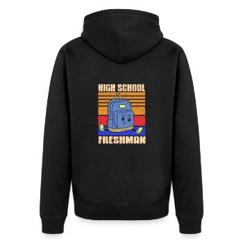 High School Freshman Backpack Cartoon - Unisex Premium Organic Zip Hoodie - black - Back - Nico (187cm)