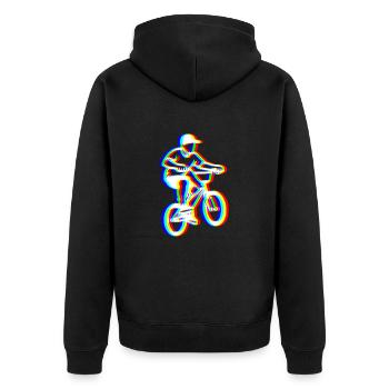 Glitch BMX – Extreme Fahrt - Unisex Premium Bio Zip Hoodie - Schwarz - Hinten - Nico (187cm)