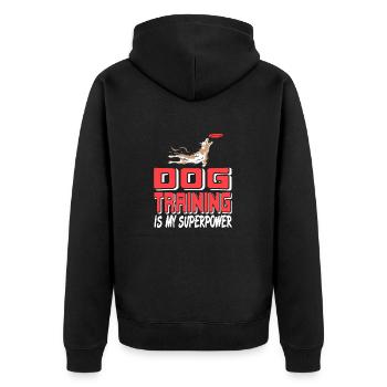 Dog Training Is My Superpower Frisbee Hero Pride - Unisex Premium Bio Zip Hoodie - Schwarz - Hinten - Nico (187cm)