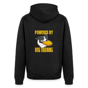 Propulsé par un dresseur de frisbee motivé par l’éducation canine - Veste à capuche bio Premium Unisexe - noir - Dos - Nico (187cm)