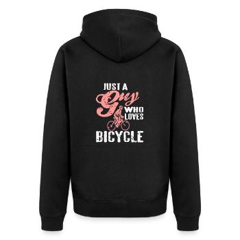 Just a Guy Who Loves Bicycle Rider Cycling Humor - Unisex Premium Organic Zip Hoodie - black - Back - Nico (187cm)
