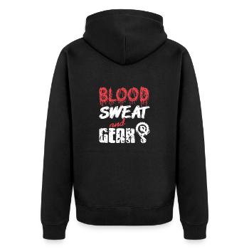 Blood Sweat and Gear Hardcore Cycling Grind - Unisex Premium Organic Zip Hoodie - black - Back - Nico (187cm)
