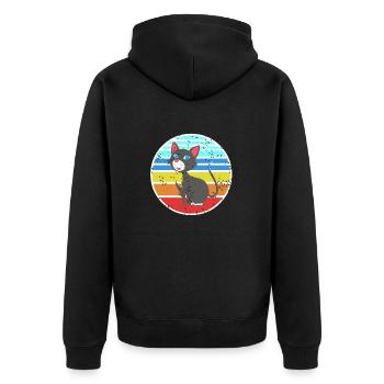 Retro Happy Cat Rainbow Vintage Cartoon Feline - Unisex Premium Organic Zip Hoodie - black - Back - Nico (187cm)
