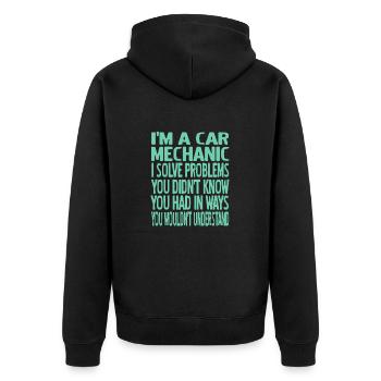 Funny Car Mechanic Solve Problems Sarcastic Quote - Unisex Premium Bio Zip Hoodie - Schwarz - Hinten - Nico (187cm)