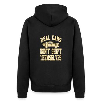 Real Cars Don’t Shift Themselves Manual Pride - Unisex Premium Bio Zip Hoodie - Schwarz - Hinten - Nico (187cm)