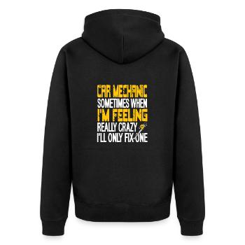 Funny Car Mechanic Joke Fix Only One When Crazy - Unisex Premium Bio Zip Hoodie - Schwarz - Hinten - Nico (187cm)